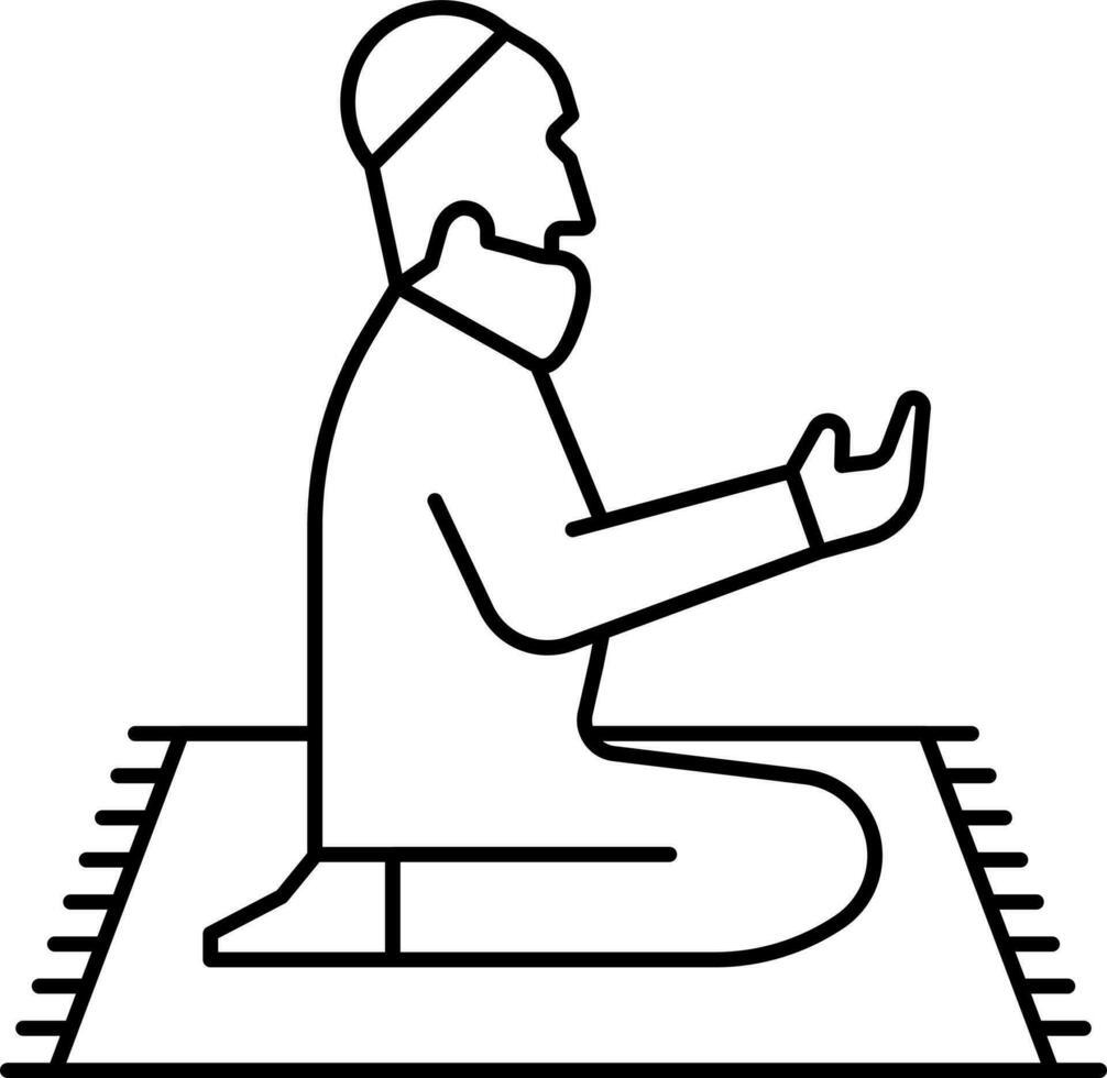 Illustration Of Muslim Man Siting In Praying Position Icon. vector