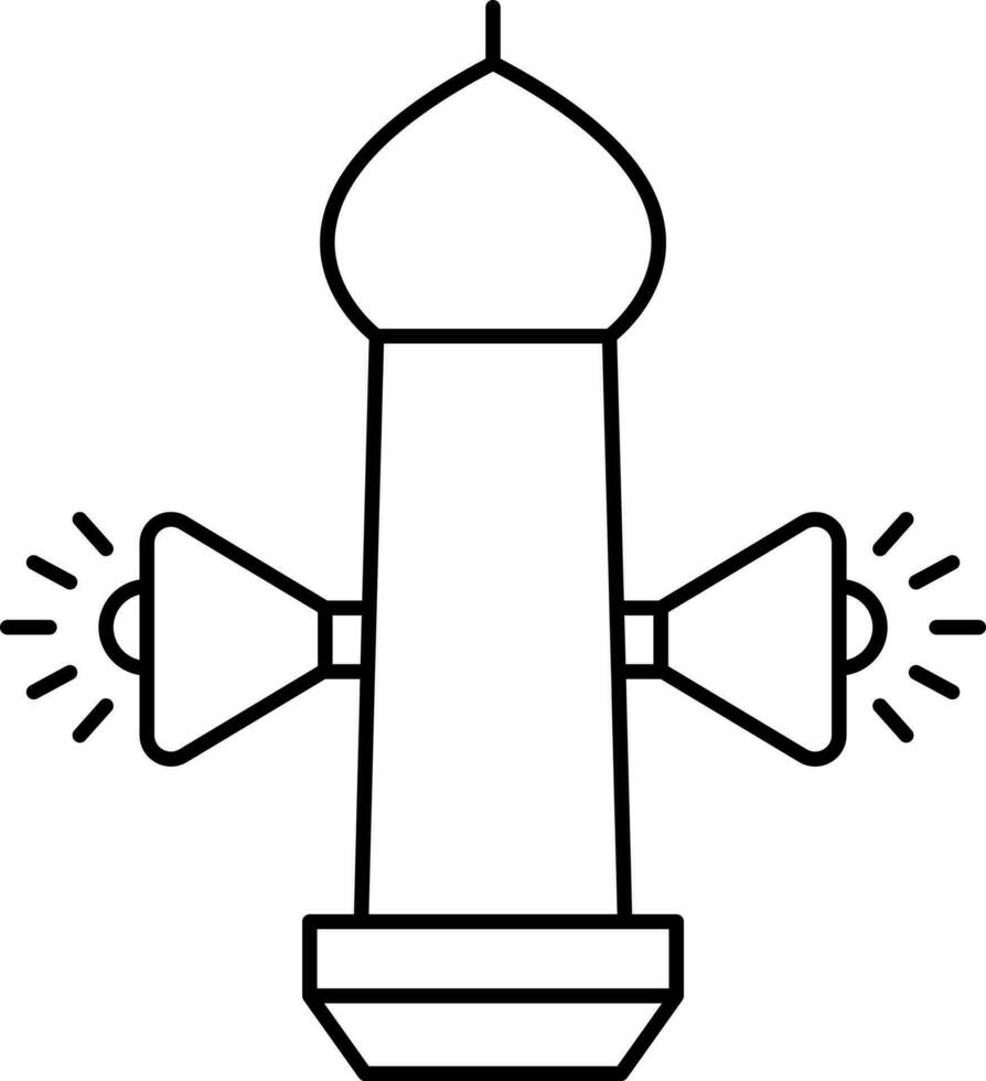 Mosque Minaret With Loudspeaker Black Thin Line Icon. vector