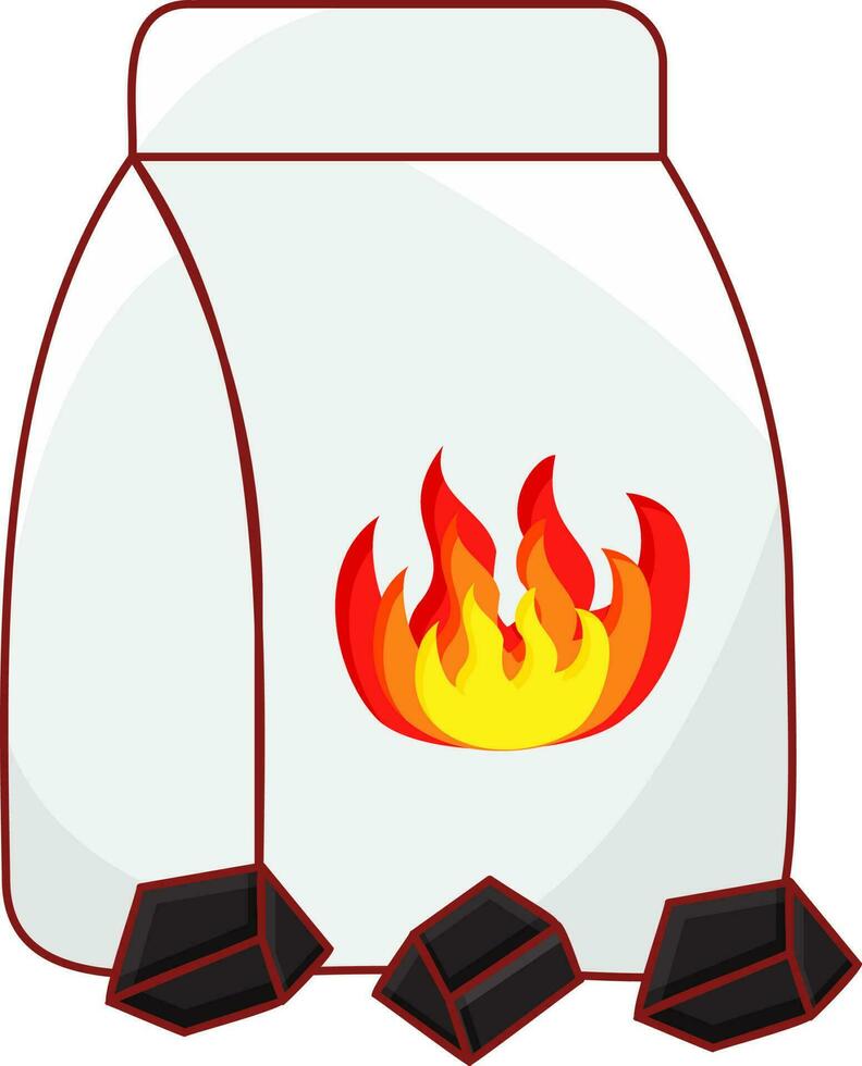 fuego símbolo paquete con carbón apilar en blanco antecedentes. vector