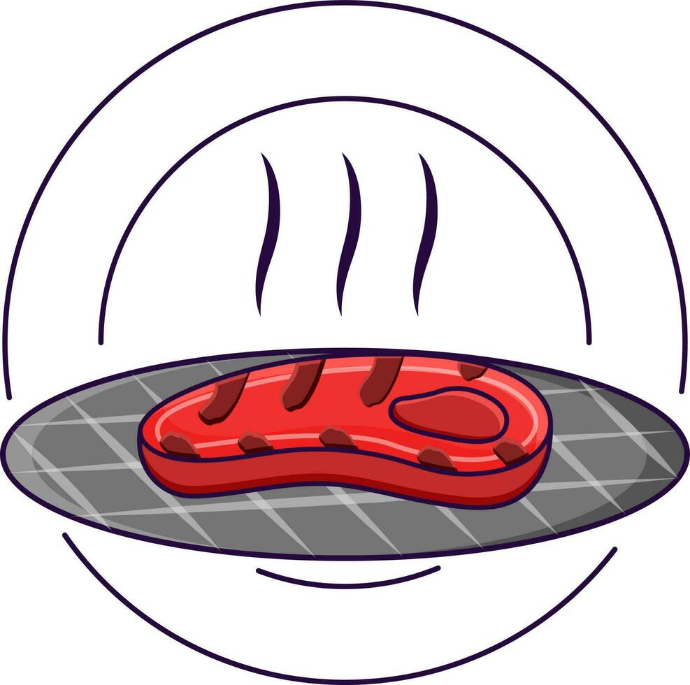 Hot Red Steak Food On Circular Background. vector