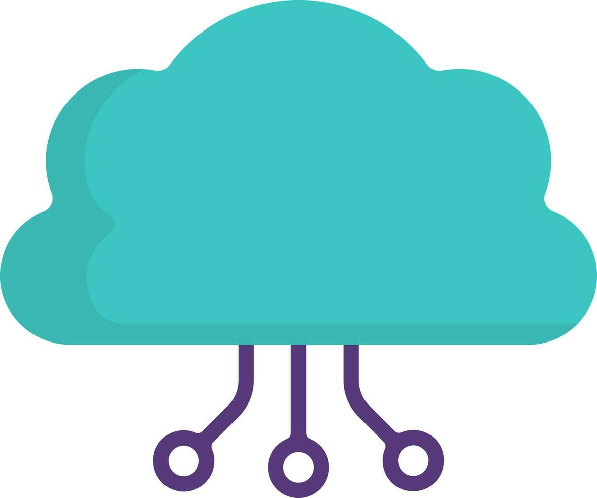 Turquoise Cloud Connection Icon In Flat Style. vector