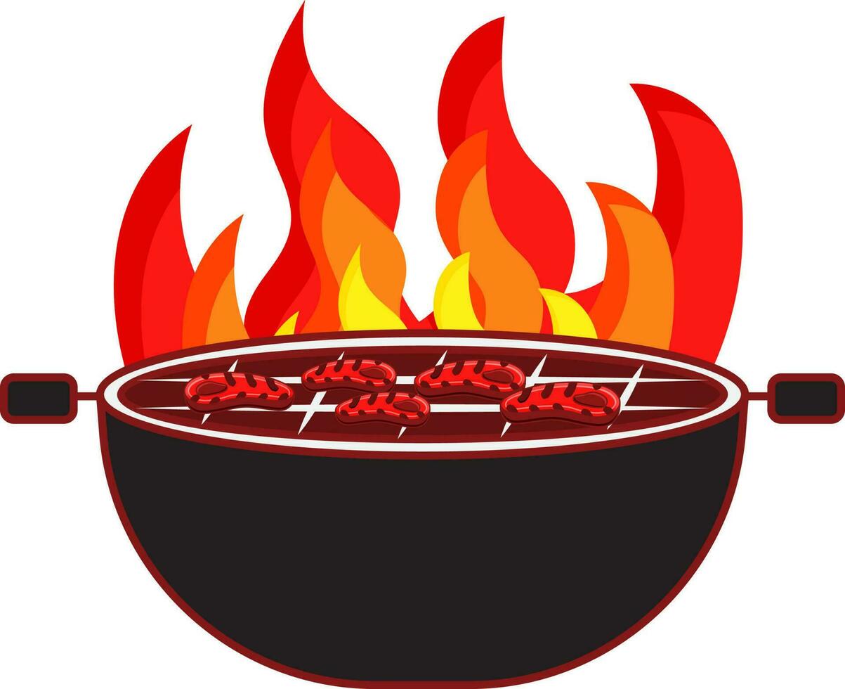Beef Roasted On Flame Barbecue Grill Kettle Against White Background. vector