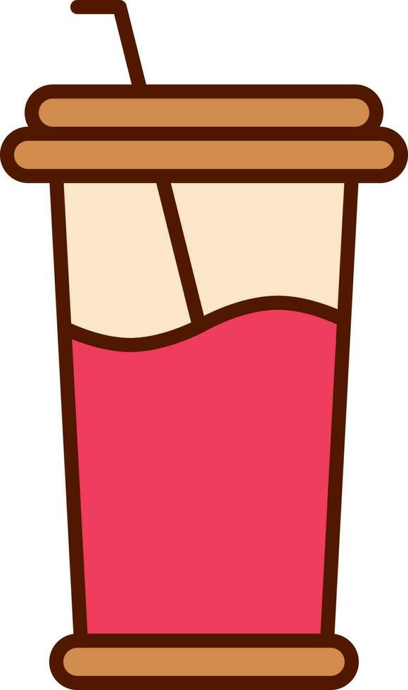 Disposable Drink Glass Icon In Brown And Red Color. vector