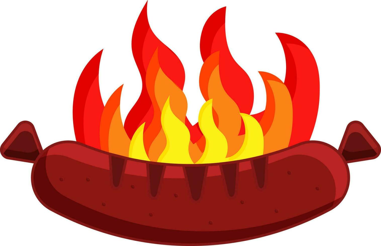 Realistic Grilling Sausage On Flame Against White Background. vector