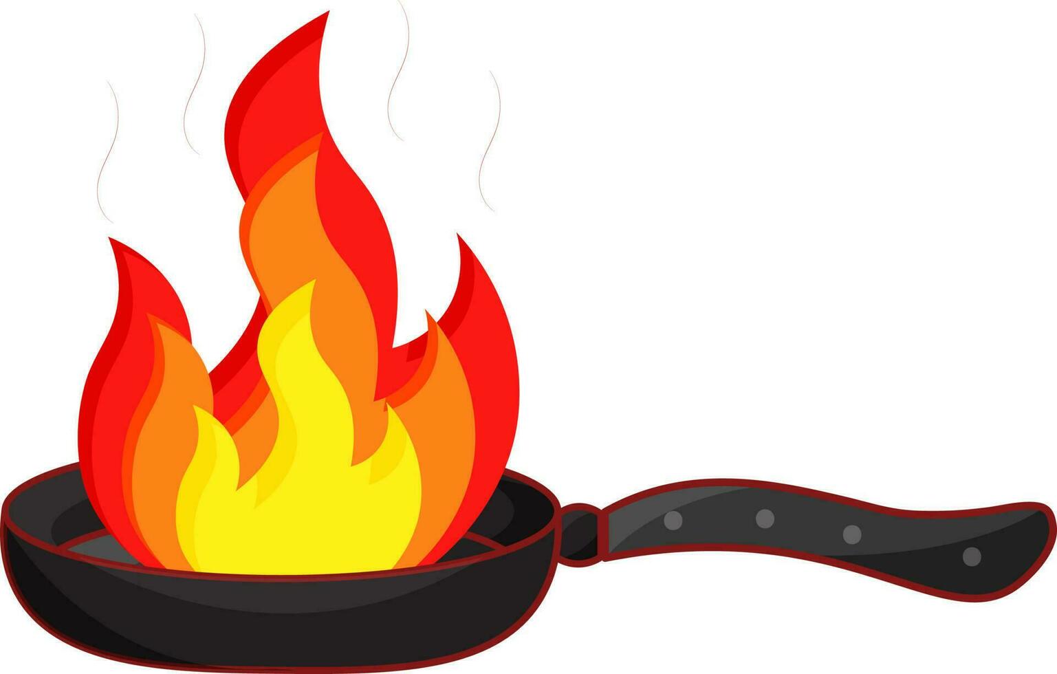 Flat Style Burning Frying Pan On White Background. vector