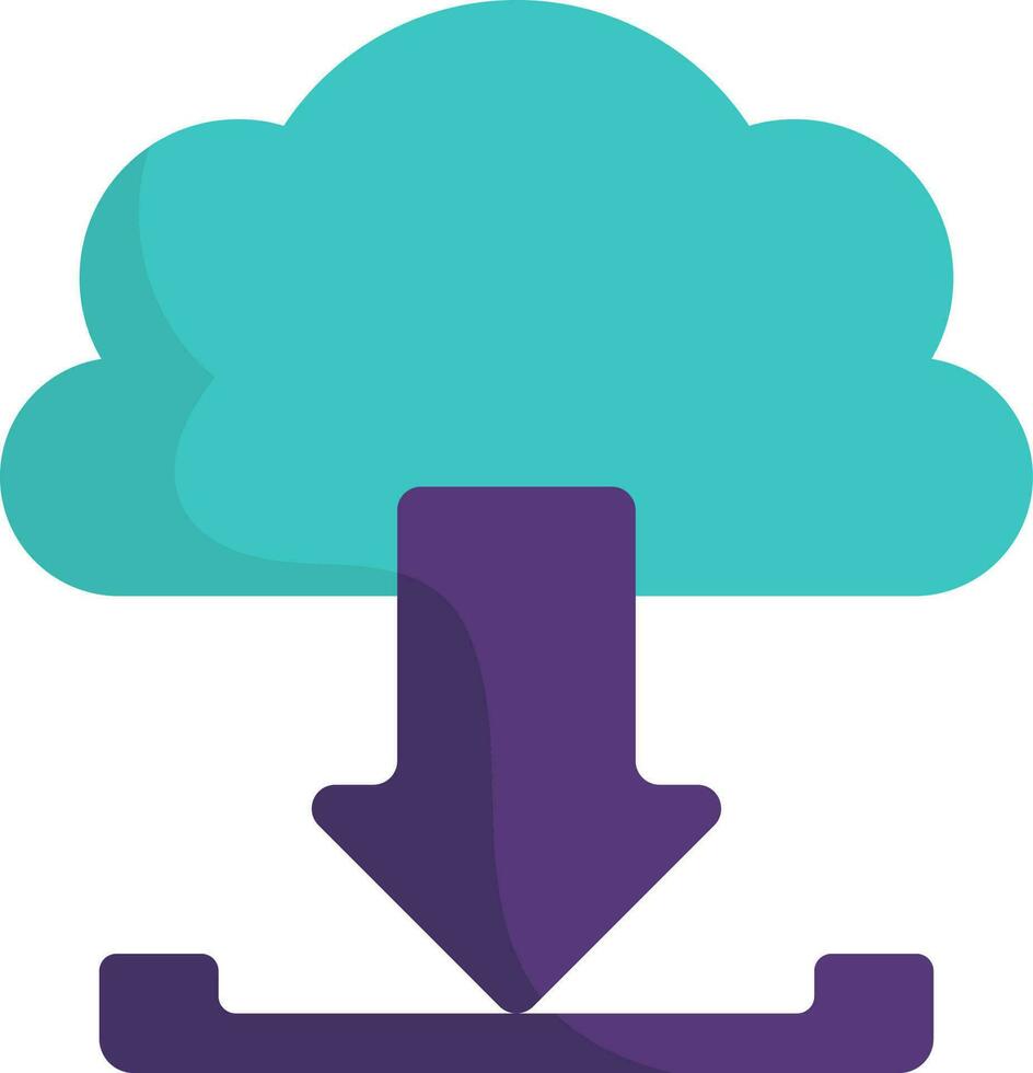Cloud Down Loading Icon In Turquoise And Purple Color. vector