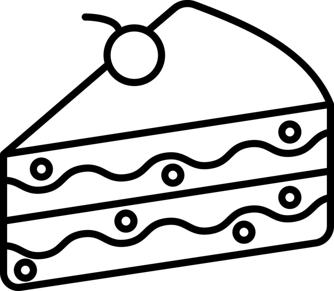 Isolated Cherry Cake Cut Piece Or Pastry Icon In Line Art. vector