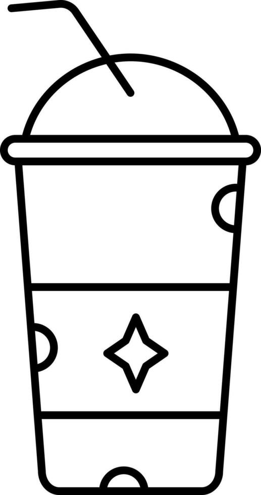 Isolated Disposable Cup With Straw Icon In Black Outline. vector