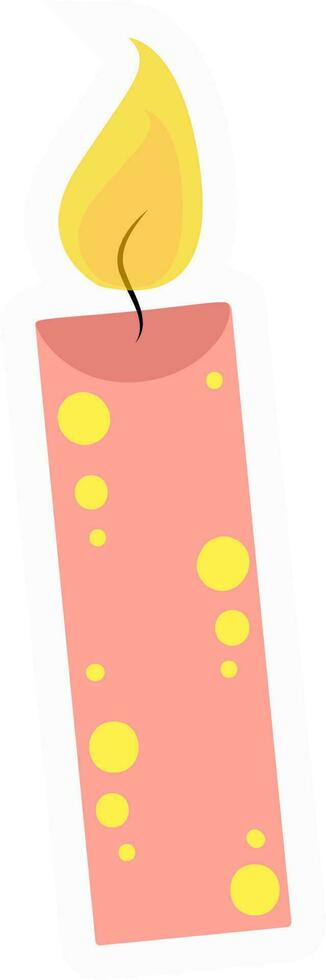 Burning Candle Sticker In Yellow And Orange Color. vector