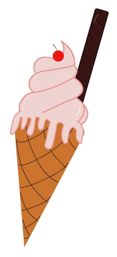 Sticker Style Choco Stick Ice Cream Cone Over White Background. vector