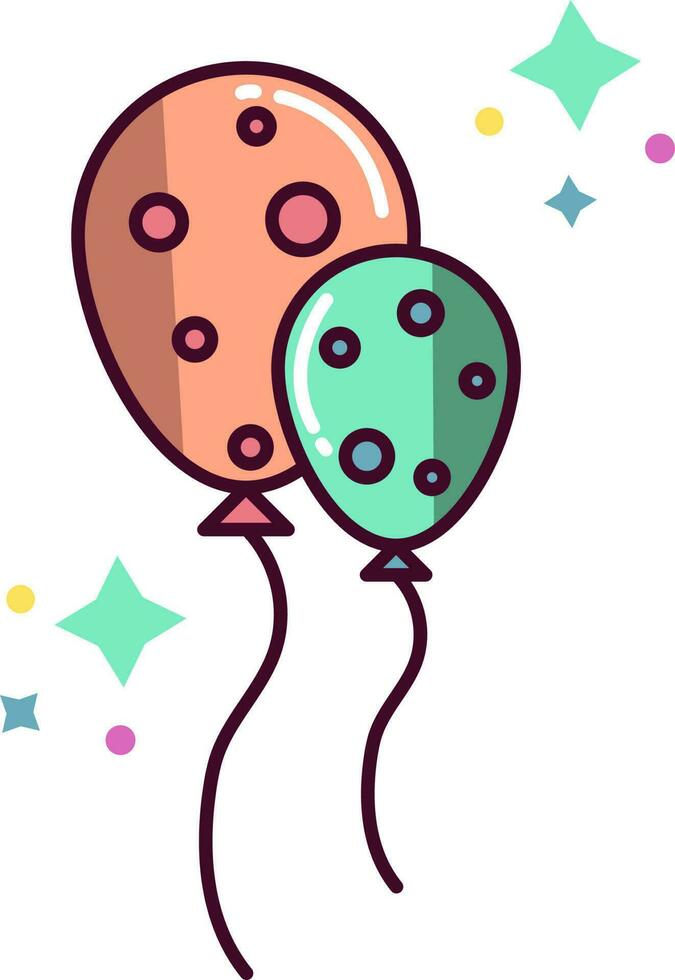 Flat Style Balloons With Circles And Stars Icon Or Sticker. vector