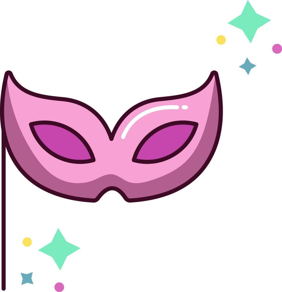 Pink Party Eye Mask Stick With Stars And Circles Icon or Sticker. vector