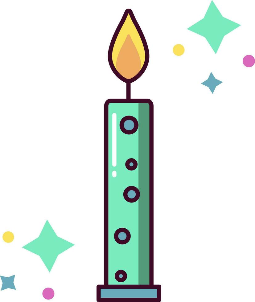 Isolated Burning Candle With Stars An Circle Icon Or Sticker. vector