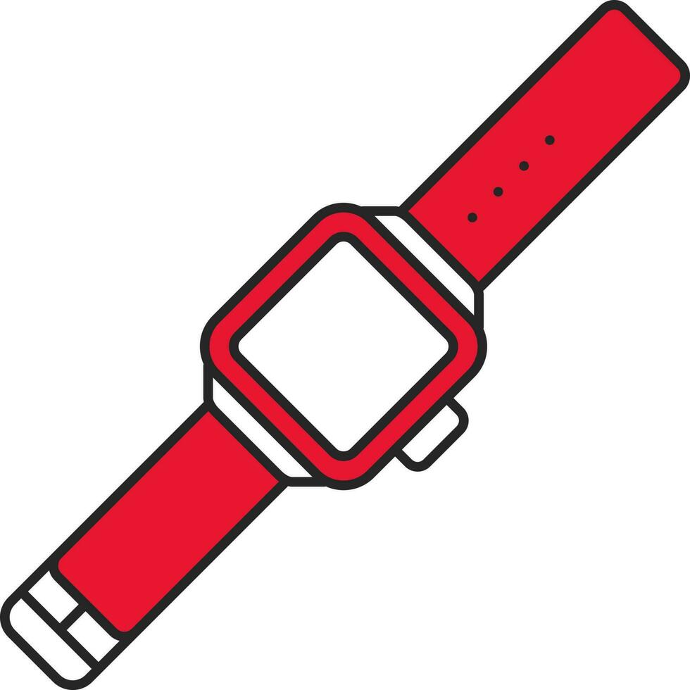 Red And White Watch Icon In Flat Style. vector