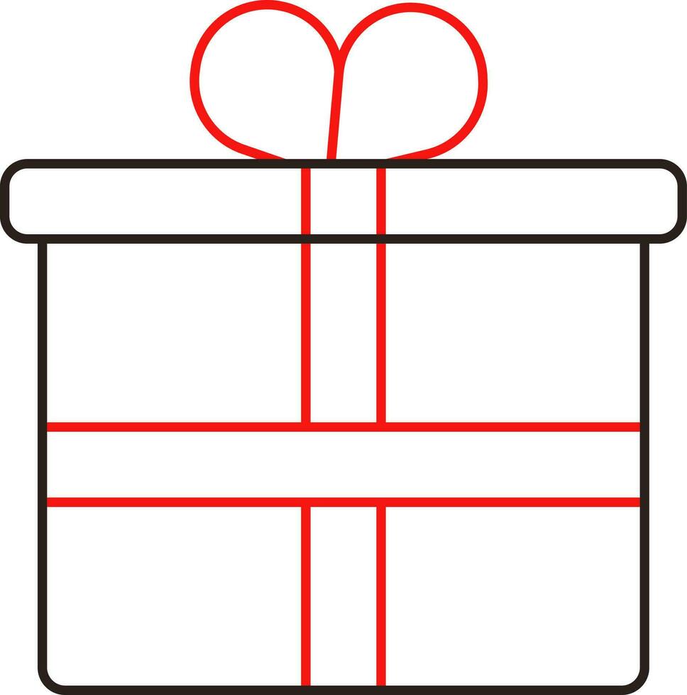 Delgado línea Arte de regalo caja rojo y negro icono. vector