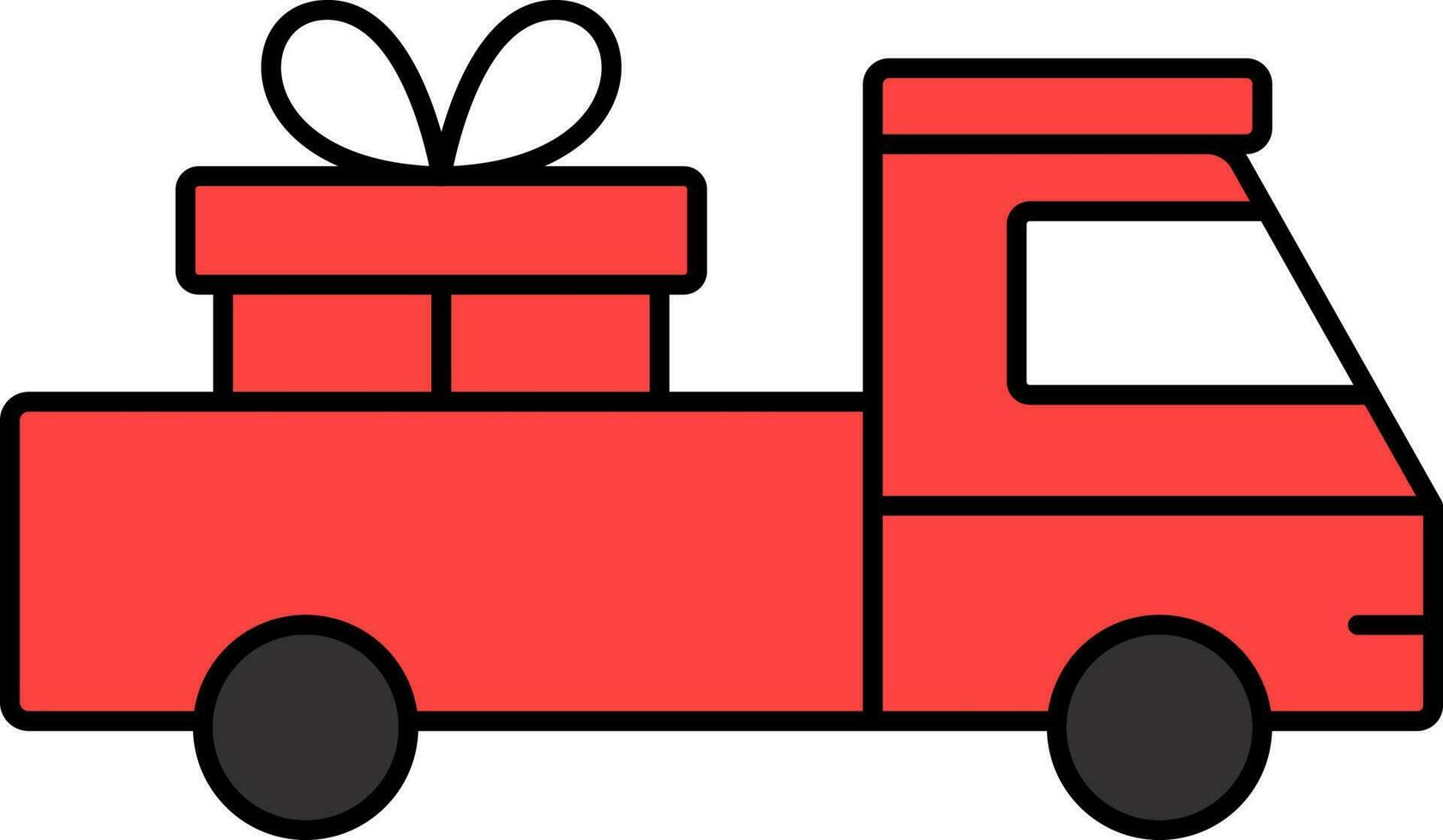 Red Gift Truck Icon In Flat Style. vector