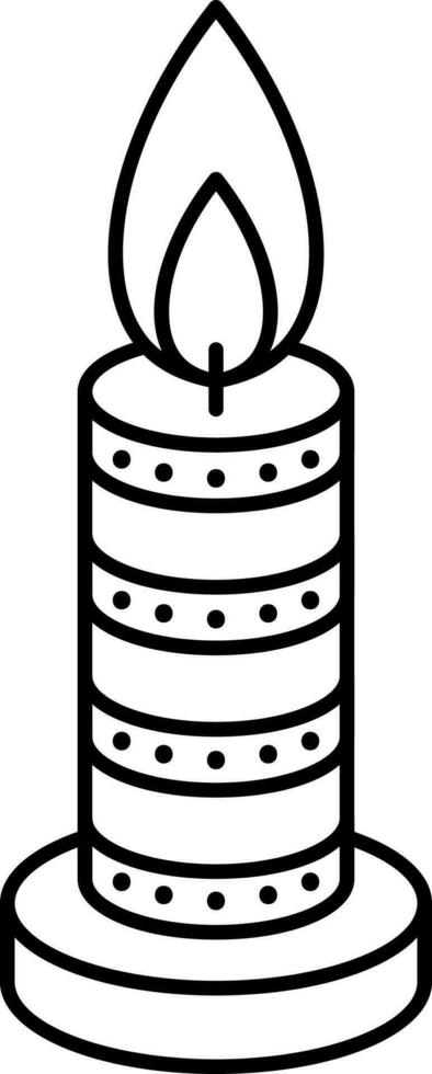 Dotted Burning Candle Icon In Black Outline. vector