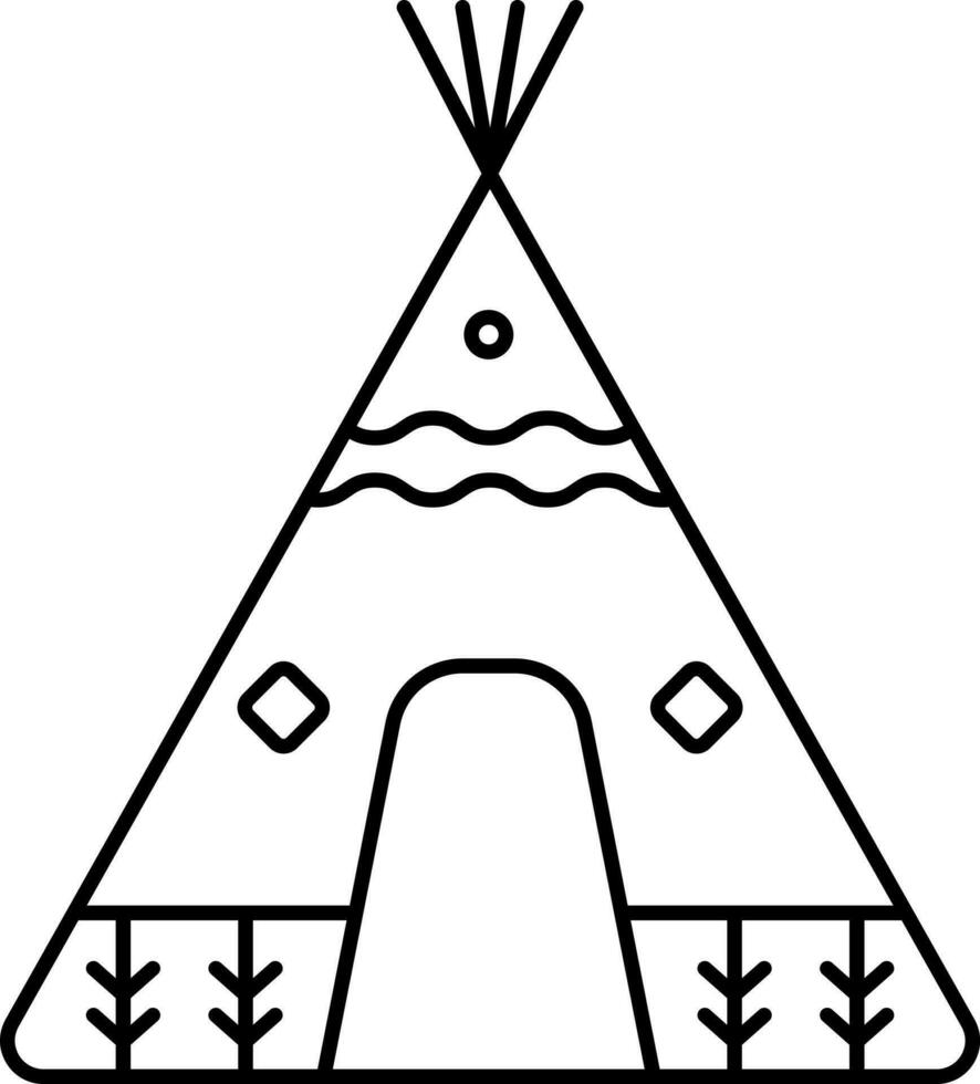 Black Outline Illustration Of Tipi House Icon. vector