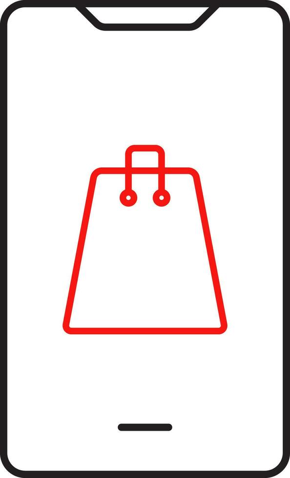 Shopping Bag In Smartphone Screen For Online Shop Red And Black Lineal Icon. vector