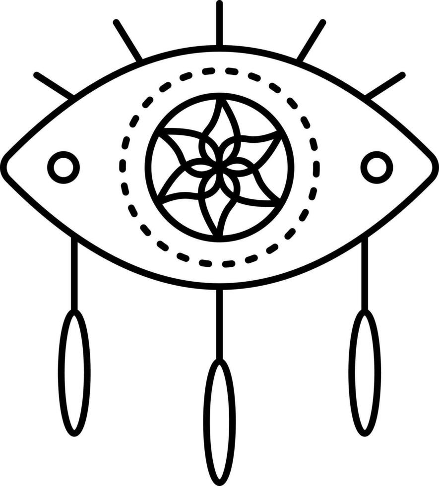 Isolated Eye Shaped Dream Catcher Icon In Line Art. vector