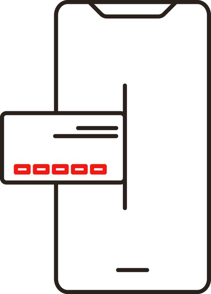Online Payment Throw Card With Mobile Red And Black Stroke Icon. vector