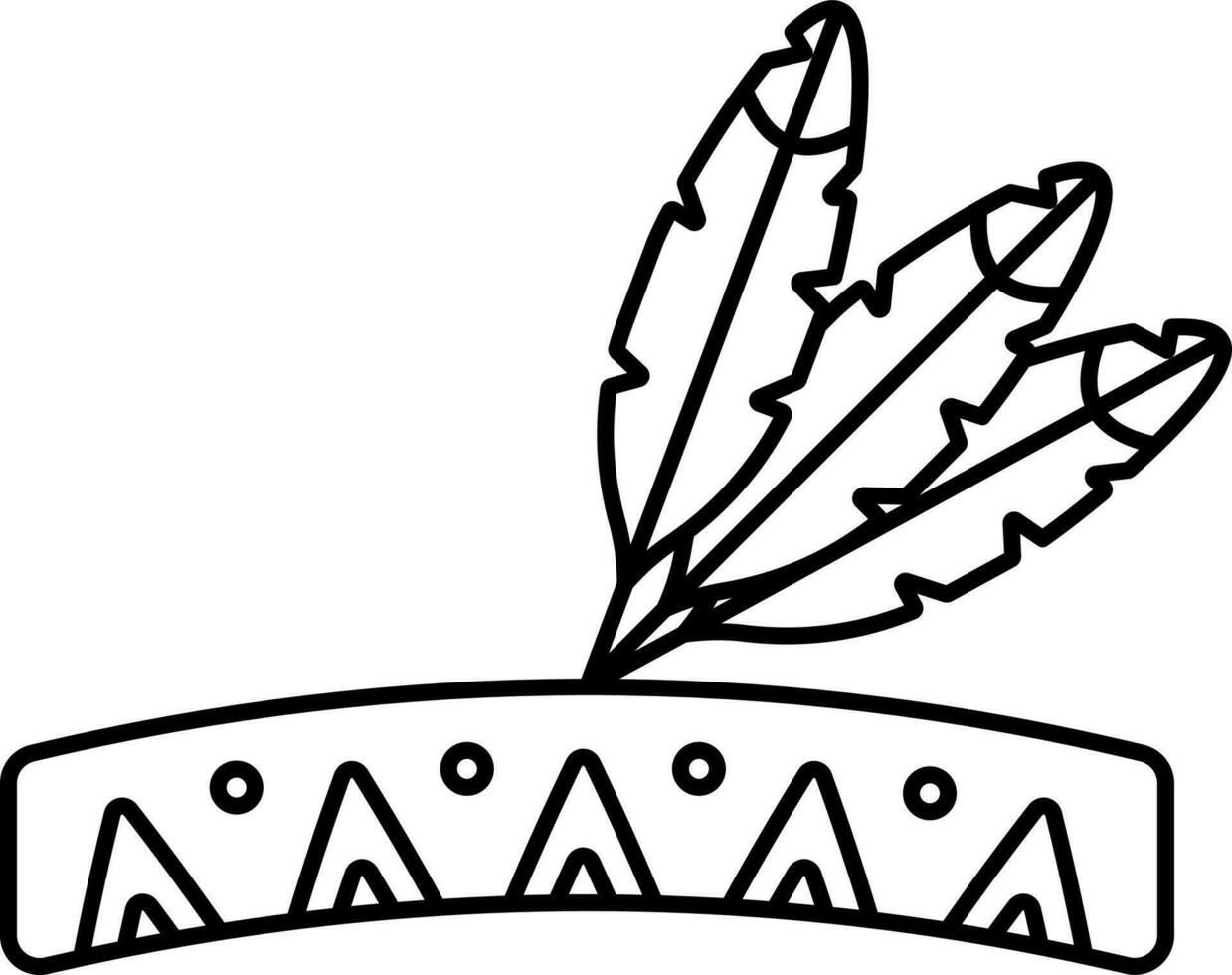 Feather Headdress Icon In Black Line Art. vector
