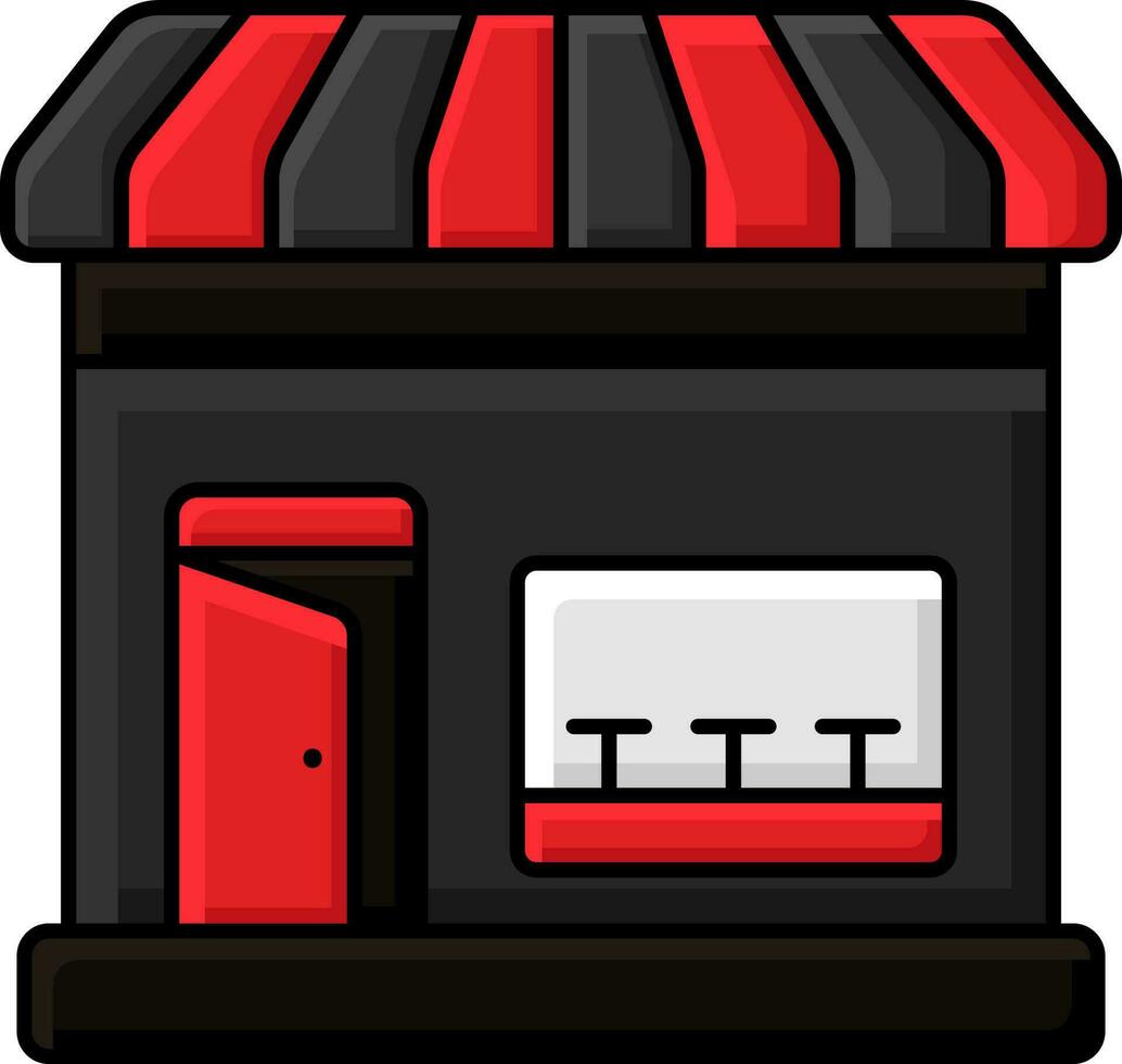 Isolated Red And Black Shop Or Store Building Flat Icon. vector