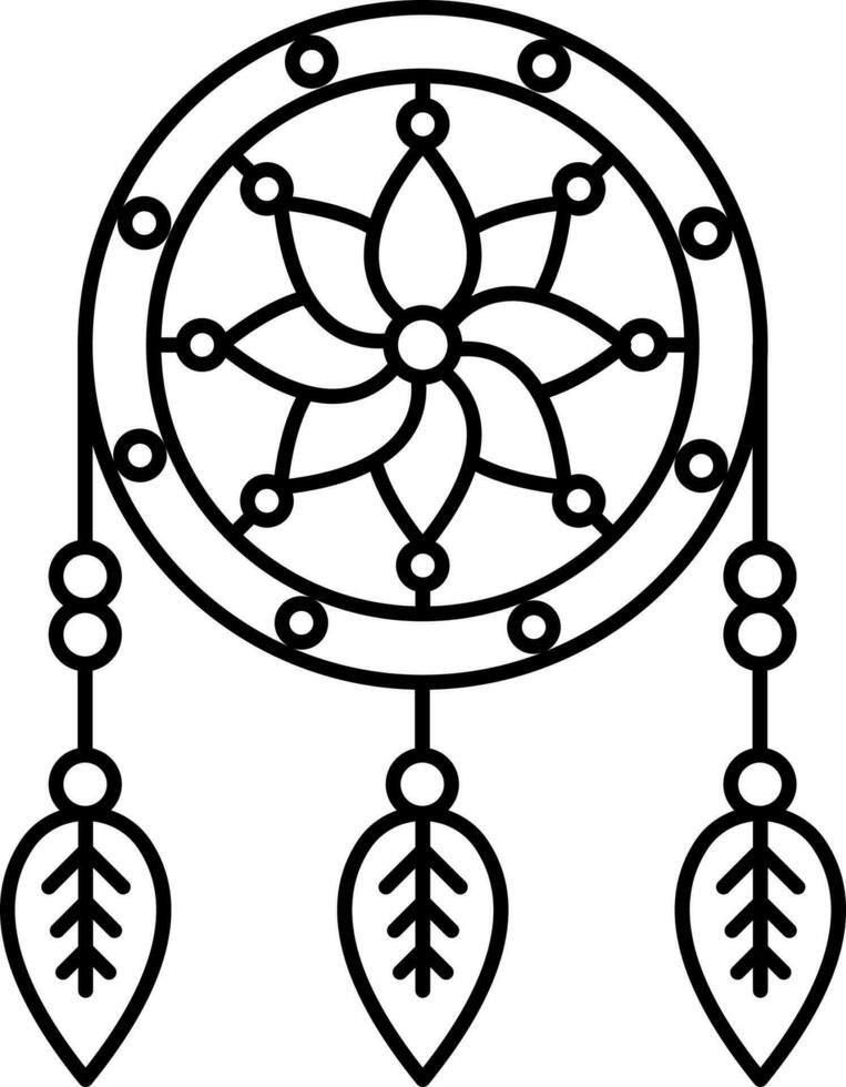 Flower Design Dreamcatcher Icon In Thin Line Art. vector