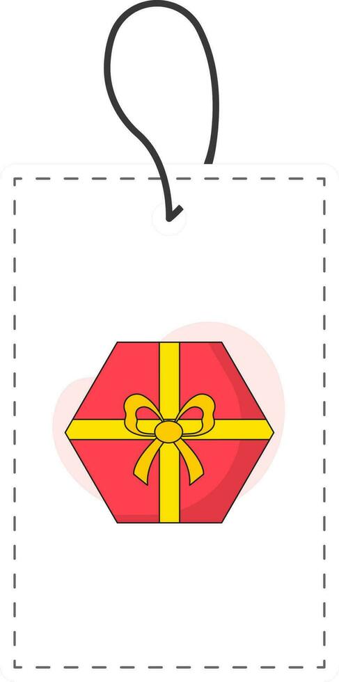 Top View Of Red Hexagon Gift Box With Tag Or Label Design. vector