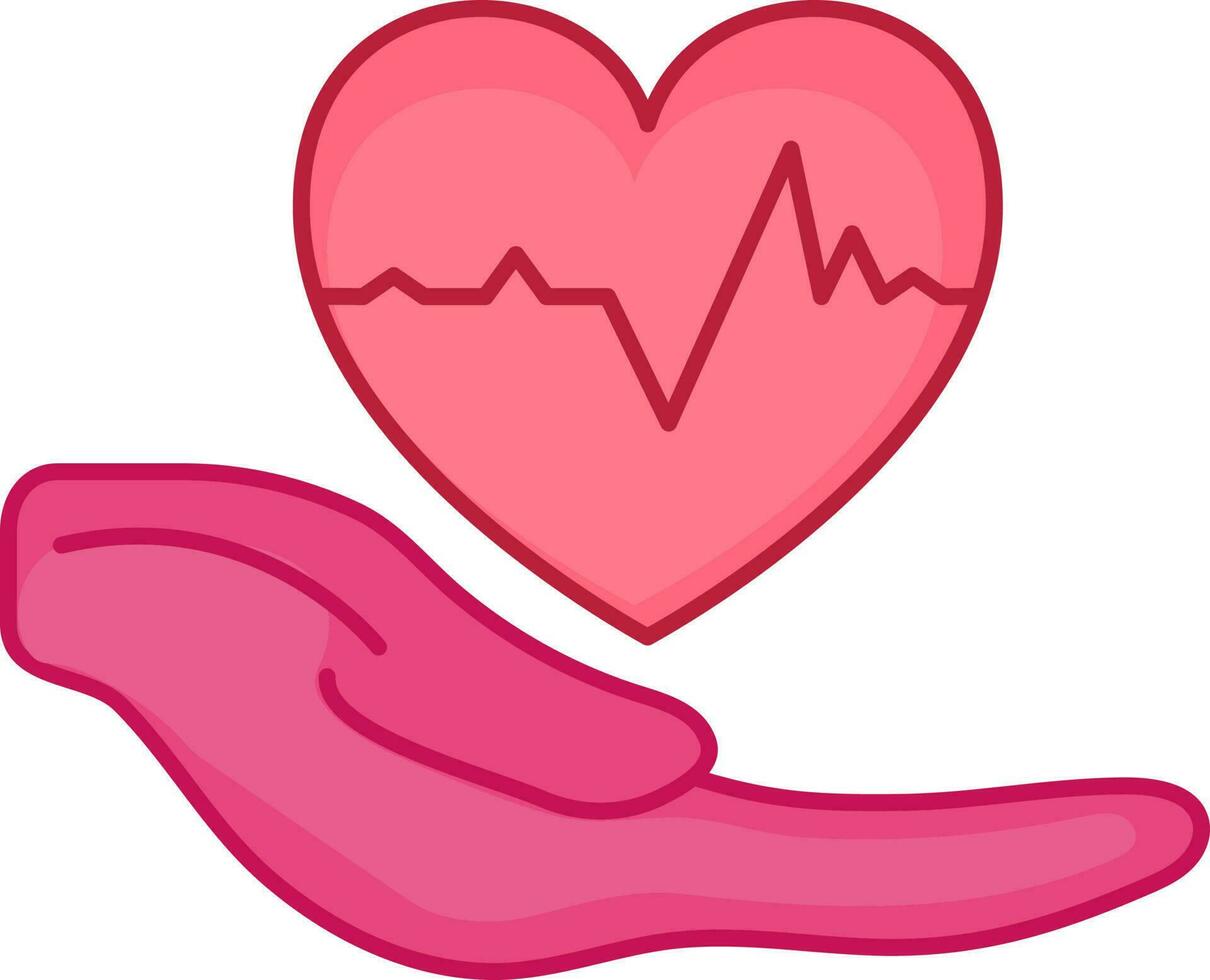 Flat Style Heartbeat Symbol With Hand Pink Icon. vector