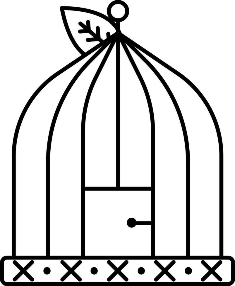 Vintage Bird Cage Icon In Black Line Art. vector