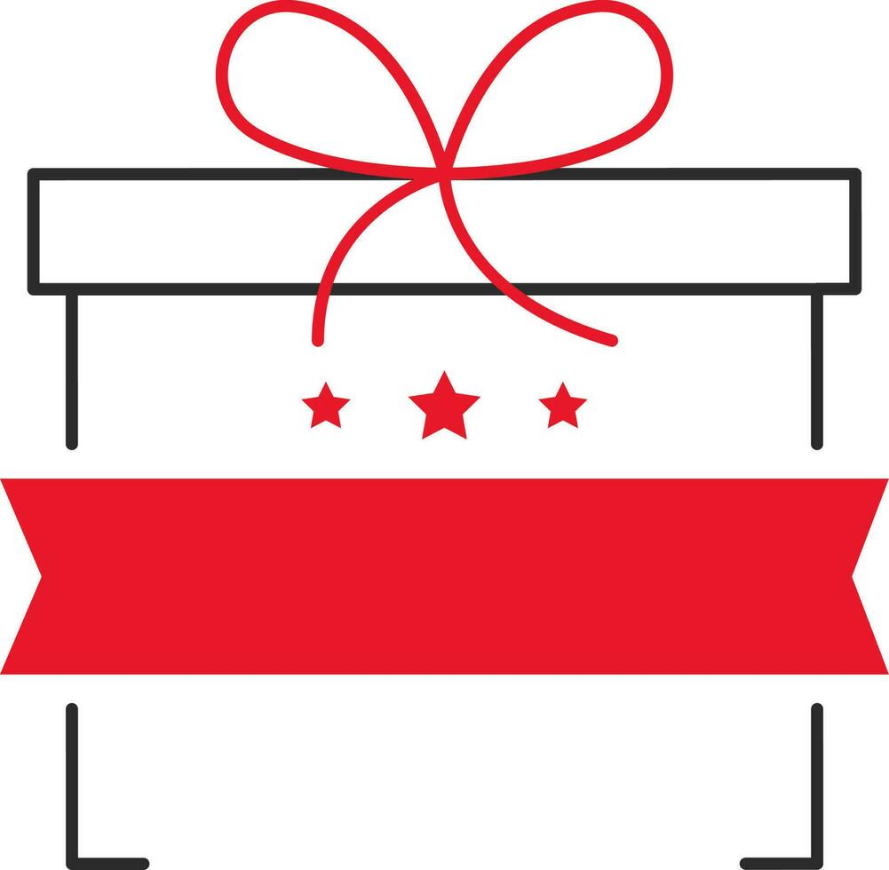 Isolated Blank Ribbon With Three Star And Gift Box Icon In red And Black Color. vector