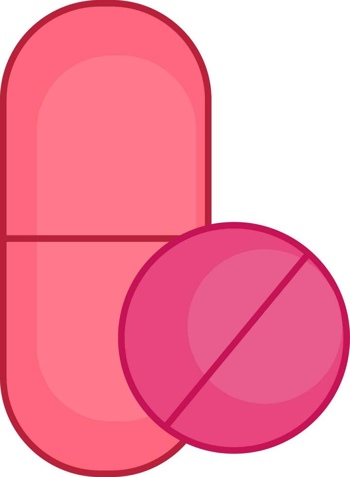 Pink Illustration Of Pills Icon In Flat Style. vector