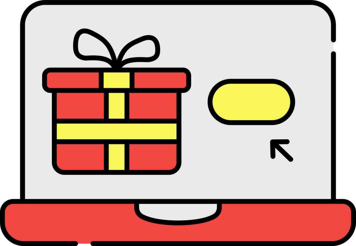 Gift Box In Laptop Screen Red And Yellow Icon. vector