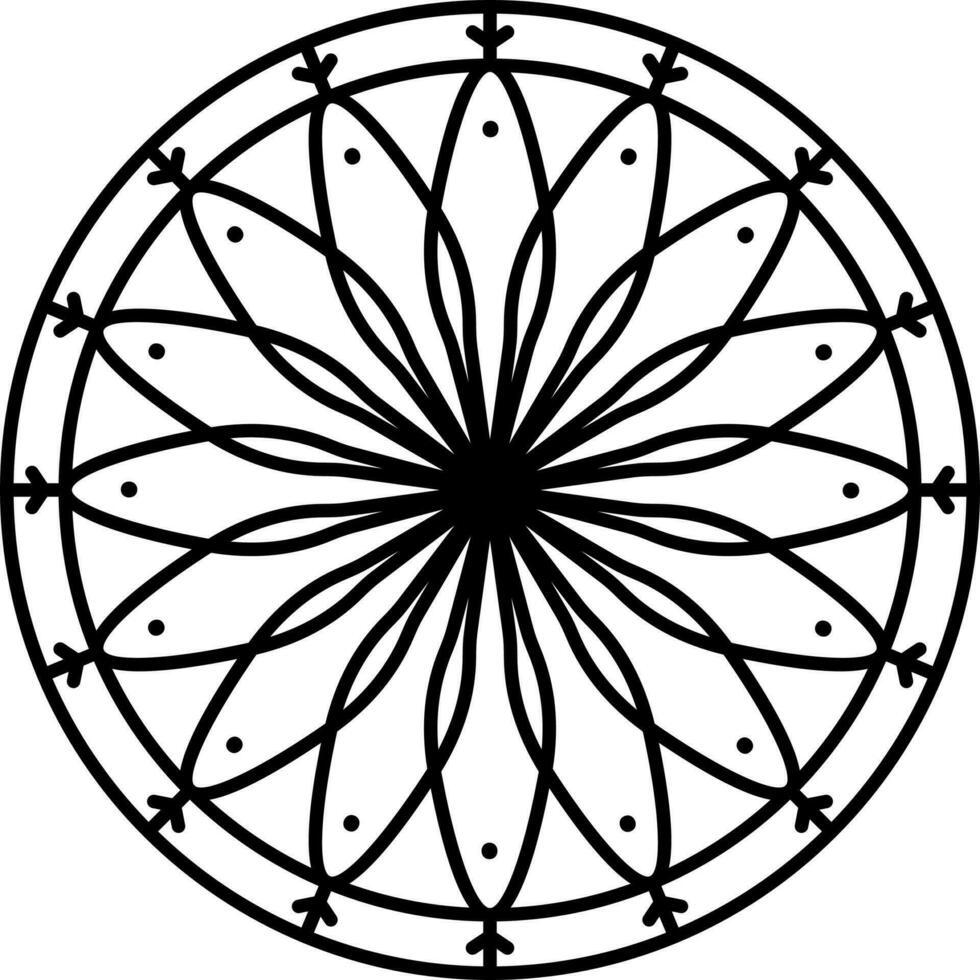 Geometric Mandala Icon In Black Line Art. vector