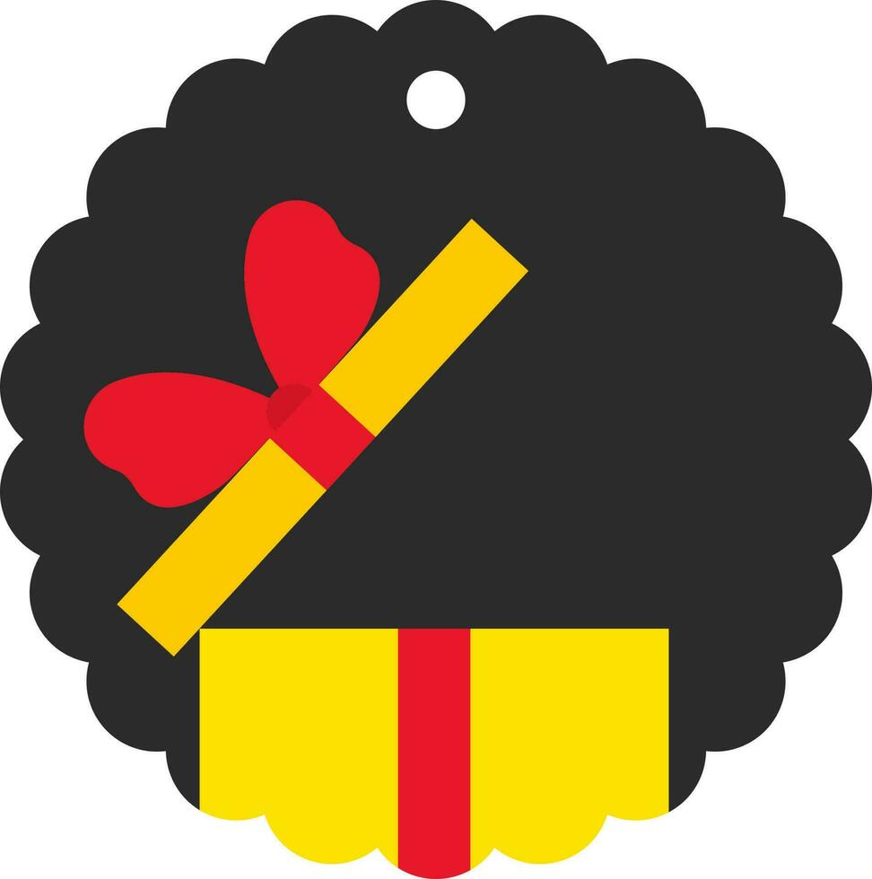 Open Gift Box Against Black Circle Frame Flat Icon. vector