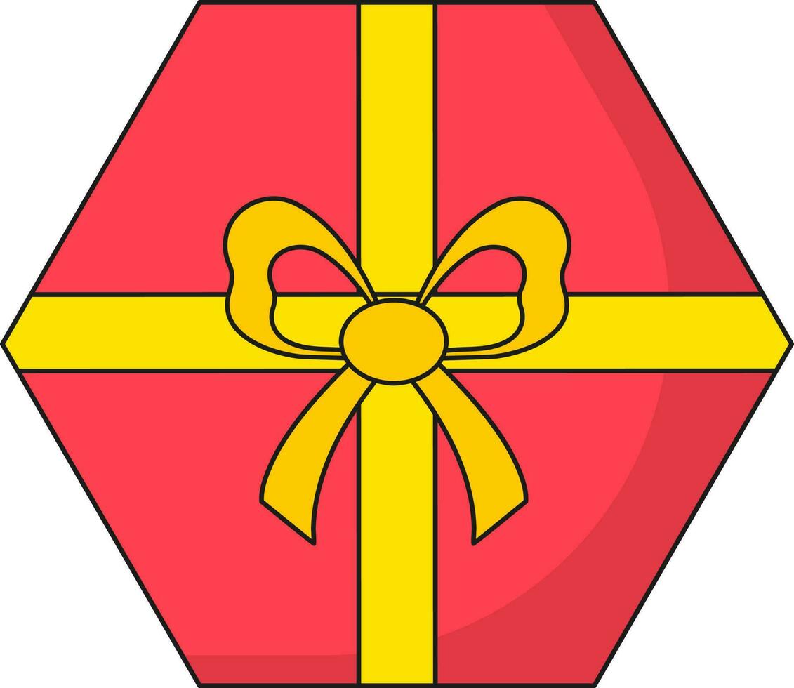 parte superior ver hexágono regalo caja plano elemento en rojo y amarillo color. vector