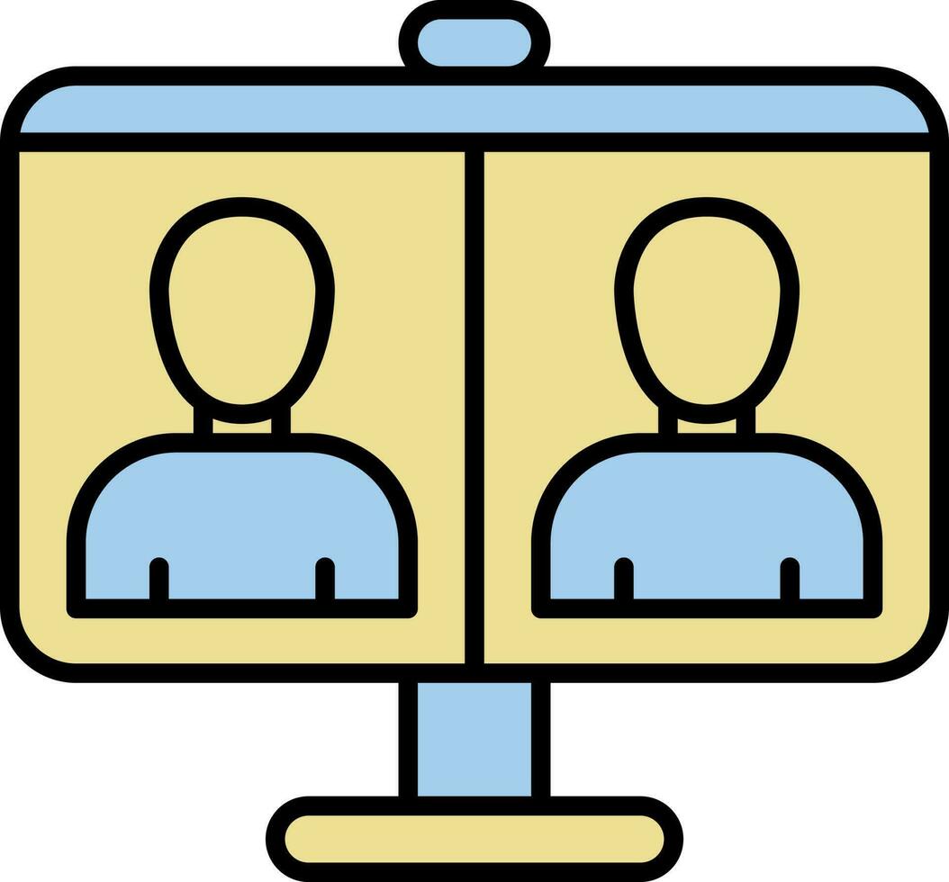 Blue And Yellow Video Calling User In Desktop Screen Icon. vector