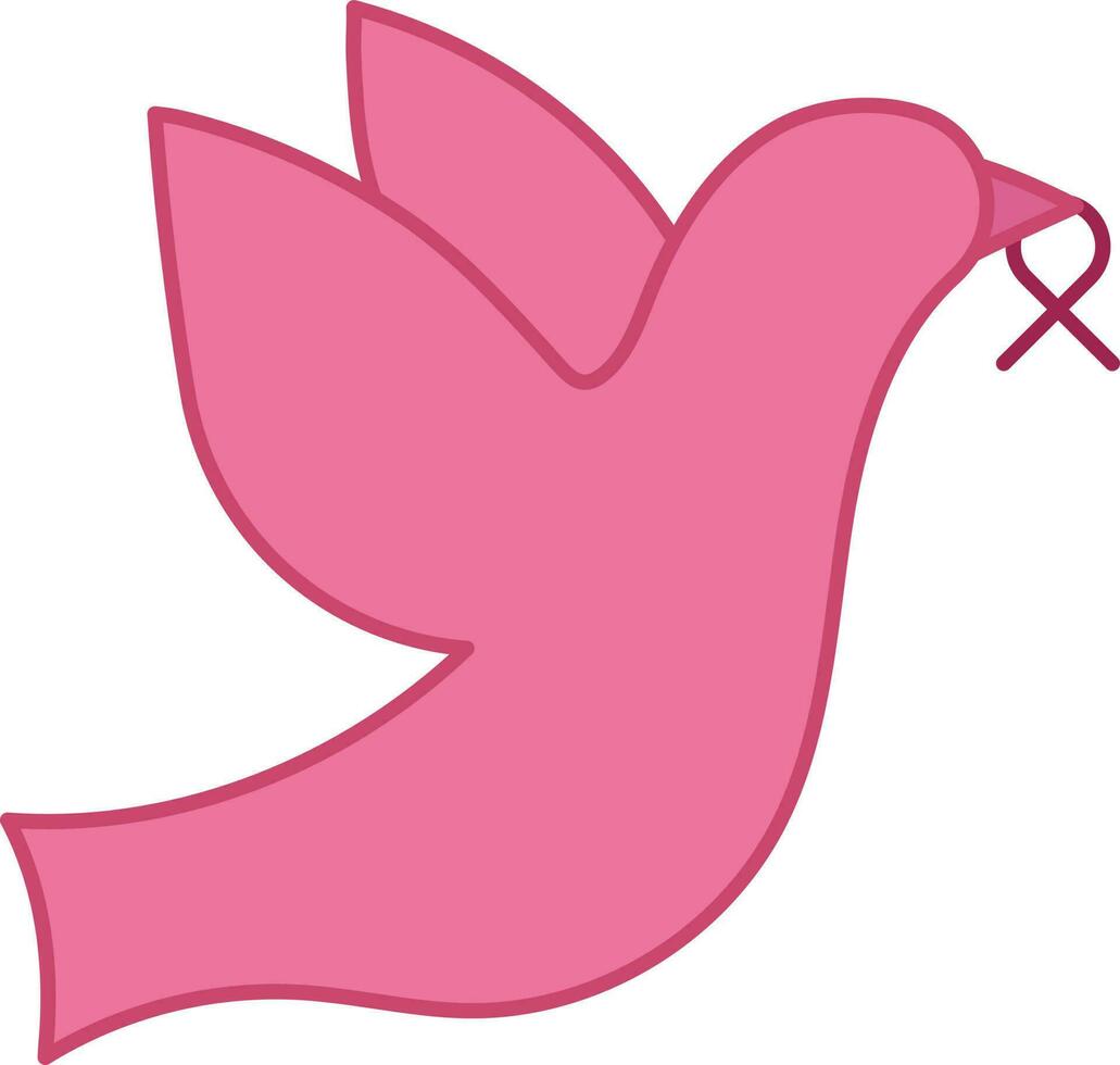 Flying Bird Holding Awareness Ribbon Icon In Pink Color. vector