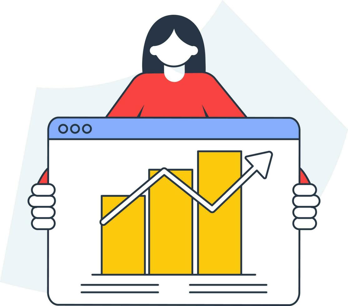 Cartoon Woman Presenting Infographic Chart On White Background. vector