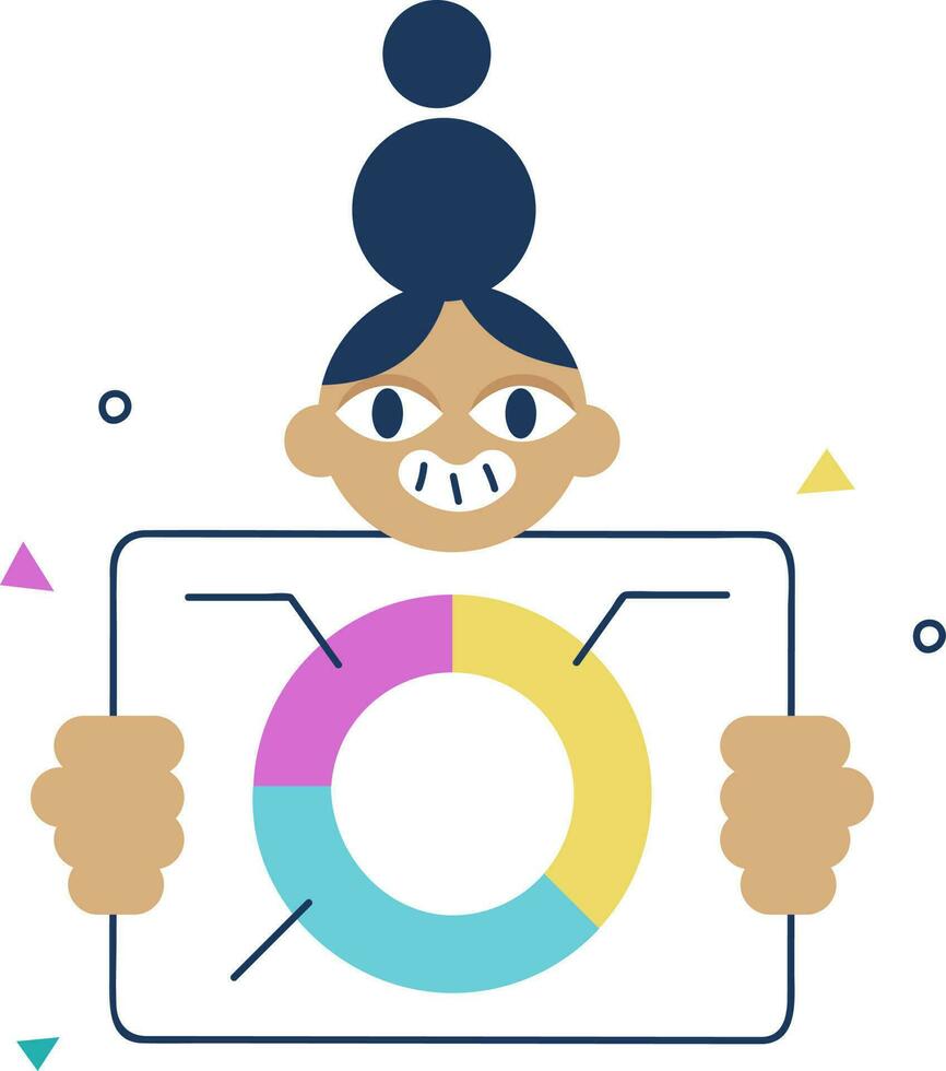 Vector Illustration Of Businesswoman Or Employee Holding Infochart Diagram Board Against White Background.