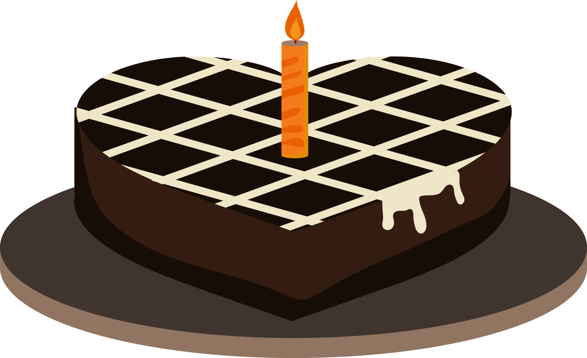 Heart Shaped Cake With Lit Candle Icon In Brown Color. 24146371 Vector