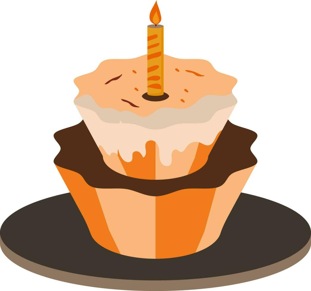Two Tier Cupcake Icon In Brown And Orange Color. vector