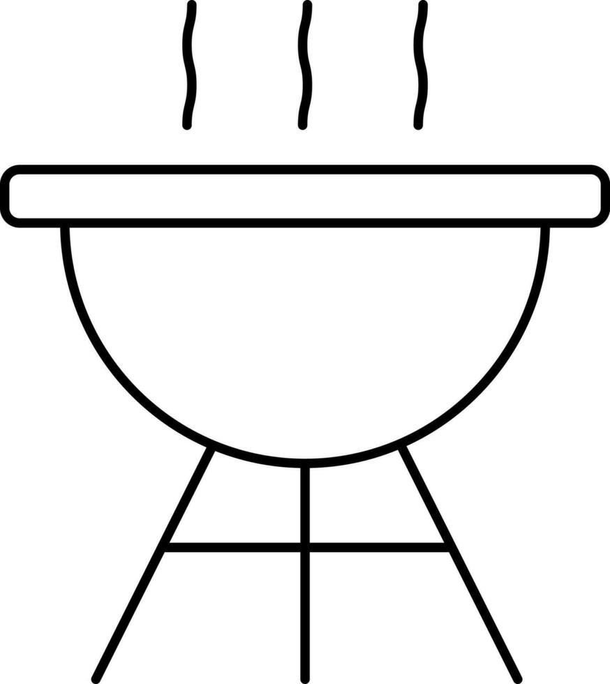 Hot Bbq Pot Icon In Thin Line Art. vector