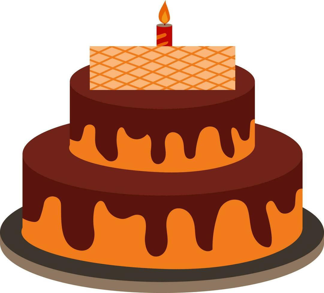 Two Layer Delicious Cake Icon In Brown And Orange Color. vector