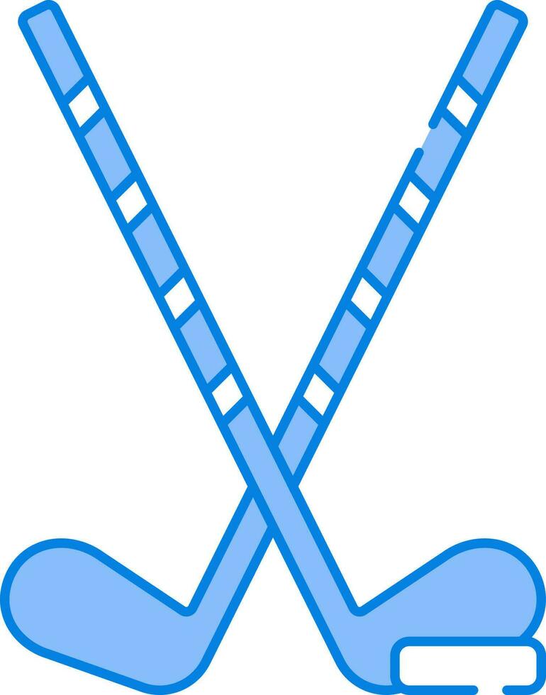 Cross Ice Hockey Stick With Puck Blue And White Icon. vector