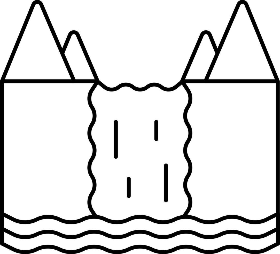 Black Outline Illustration Of Waterfall Icon. vector