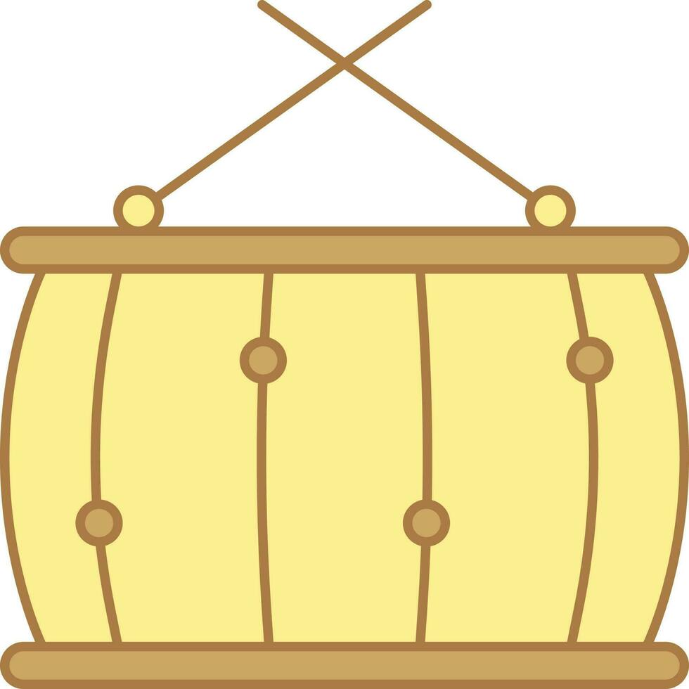 Cross Stick On Snare Drum Icon In Yellow And Brown Color. vector