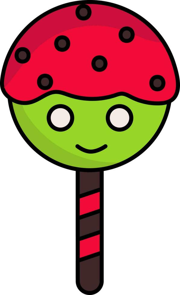 linda dibujos animados cara pirulí verde y rojo icono en plano estilo. vector