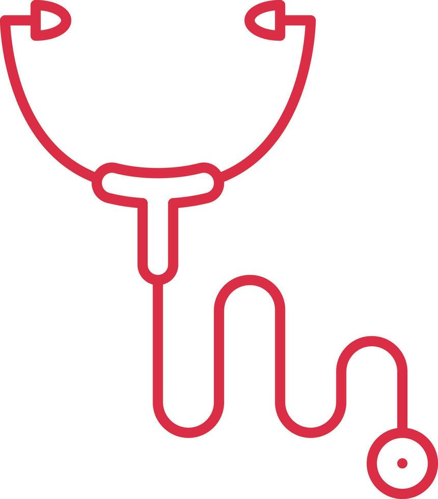 Isolated Stethoscope Icon In Red Outline. vector